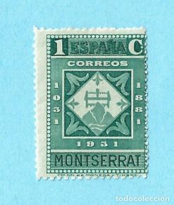 Sellos: MONTSERRAT 1931. IX CENTENARIO. 1 C VERDE